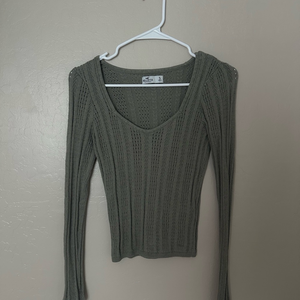Olive Green Open-Knit Sweate